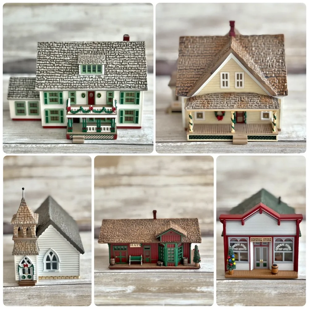 Hallmark Sarah Plain and Tall 5-Pc Christmas Village Set w/ Boxes Rustic Charm